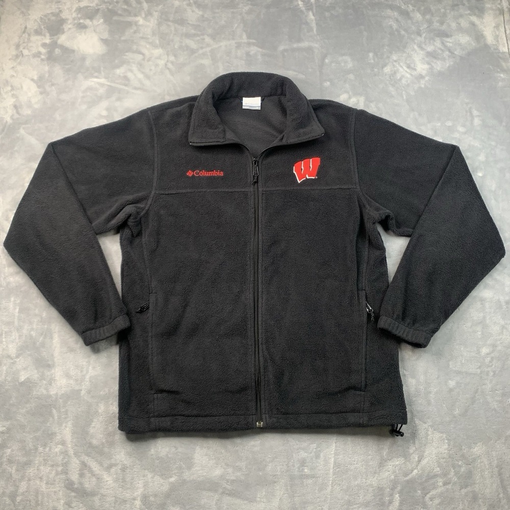 Wisconsin‎ Badgers Black & Red Columbia Full Zip Up Fleece Jacket Size M